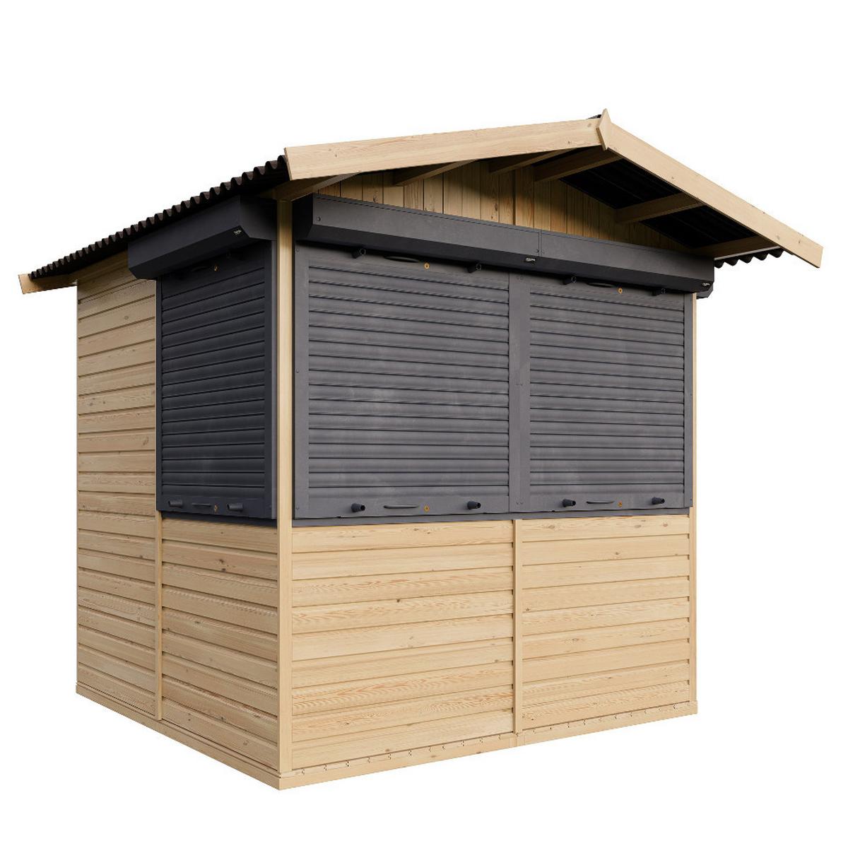 VERKAUFSSTAND aus Holz mit Rollläden 4 m², zerlegbarer Marktstand mit 4 abschließbaren Rollläden für Märkte und Events - Naturfarben, Holz (253/232/263cm) - Timbela