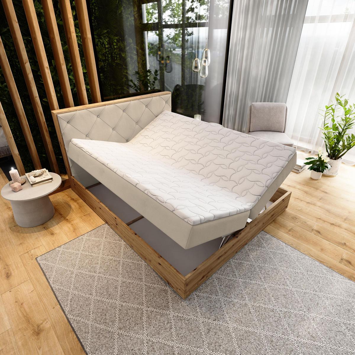 BOXBETT FOSCO 140x200 cm mit Matratze und Topper - Beige - Beige, Holz (140/200cm) - MASSENO