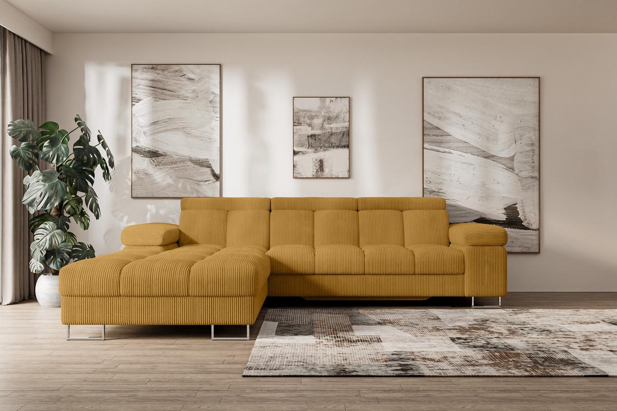 ECKSOFA mit Schlaffunktion Ottomane Links 271x203x79 Senfgelb Cord - Honig, Holzwerkstoff/Textil (271/203cm) - ALTDECOR