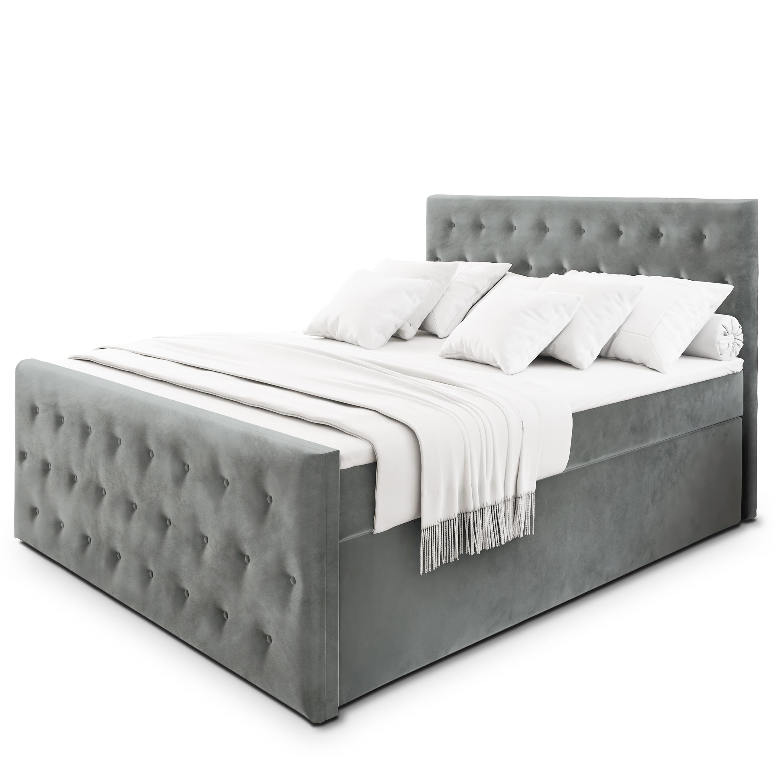 BOXBETT FONDI 180x200 cm mit Matratze und Topper - Hellgrau - Hellgrau, Holz (180/200cm) - MASSENO