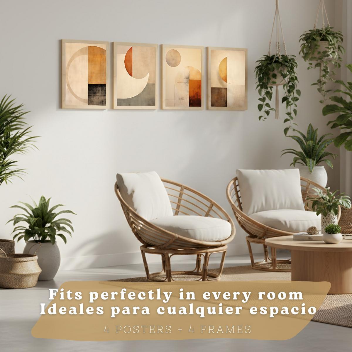 POSTER Set of 2 Beige Abstract Shape Wall Art Modern Living Room Bedroom Kitchen Bathroom Decor Leichter Holzrahmen A3 - Beige, Papier (29.7/1/42cm) - Nacnic
