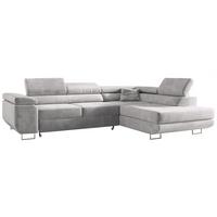 ECKSOFA GUSTAW L Hellgrau Velvet Rechts Seite - Silberfarben/Hellgrau, Textil/Metall (275/205cm) - MKS