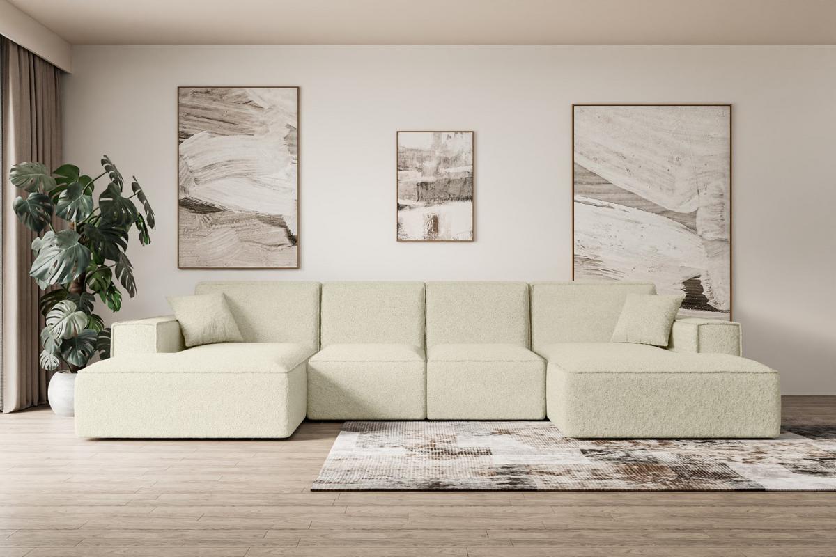 WOHNLANDSCHAFT SIERRA-U - 349x169x80 cm Beige Bouclé - Beige/Schwarz, Holzwerkstoff/Kunststoff (349/80/169cm) - ALTDECOR