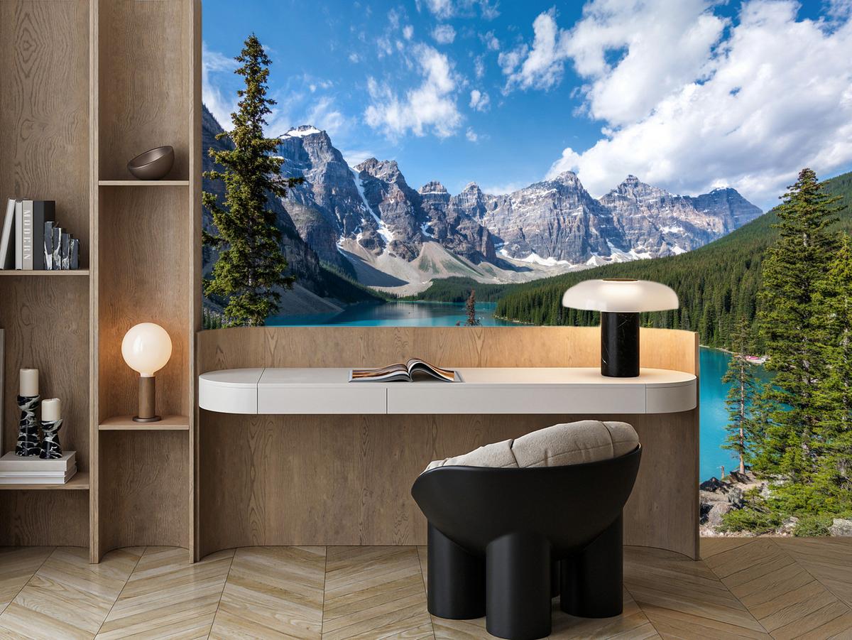 FOTOTAPETE See Berge Wald Landschaft 3D 250x175 - Türkis/Blau, Papier (250/175cm) - Muralo