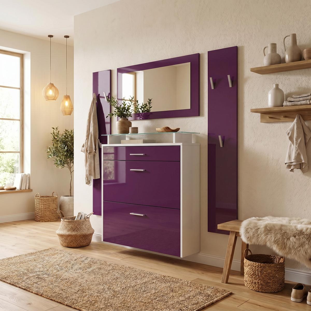 GARDEROBE Malea Front in Brombeer Hochglanz - Brombeere, Holzwerkstoff (180/180/23cm) - Vladon