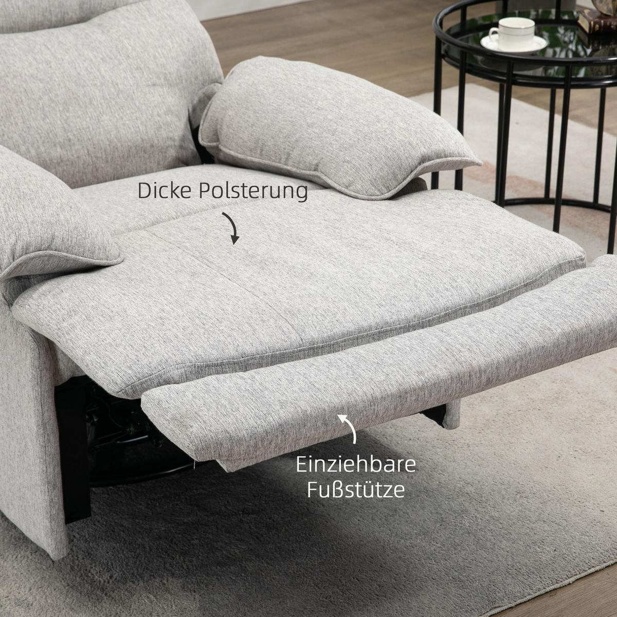 RELAXSESSEL Fernsehsessel mit Liegefunktion, Leinenoptik, bis 160 kg, Hellgrau - Hellgrau, Textil (98/101/89cm) - HOMCOM