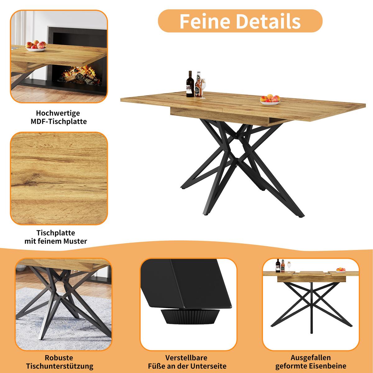 ESSTISCH ausziehbarer walnuss-optik & stern-gestell 120 bis 160 cm - Walnussfarben, Holzwerkstoff (80/120/66.1cm) - Urban Meuble