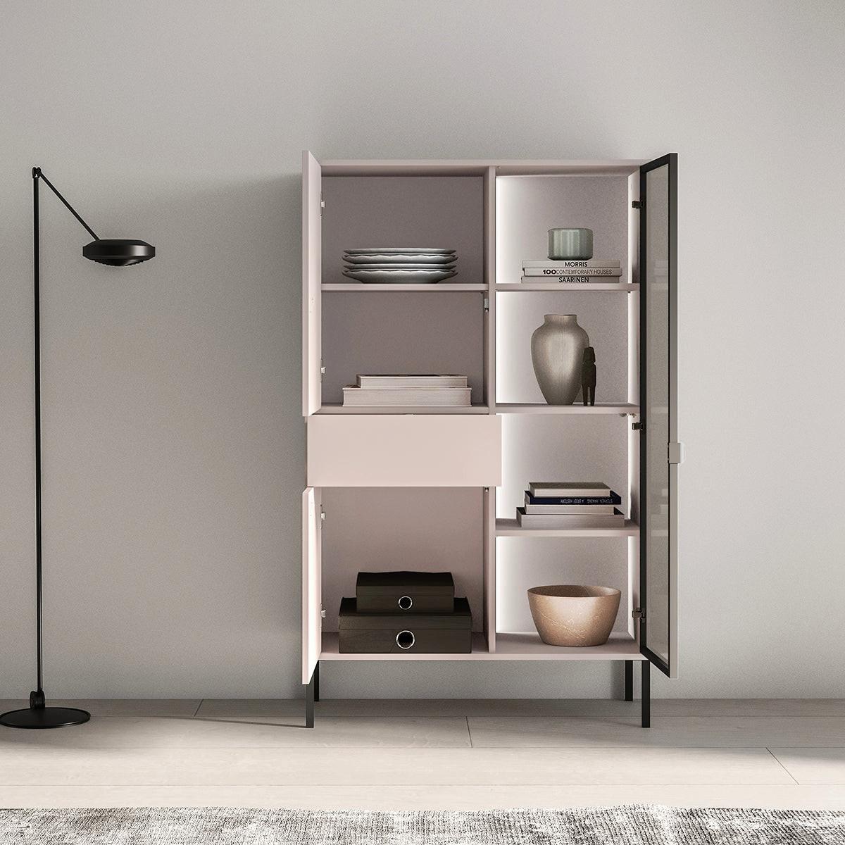 GESCHIRRSCHRANK Paige Kaschmir und Schwarz - Beige, Holzwerkstoff (92/150/40cm) - Petits-meubles