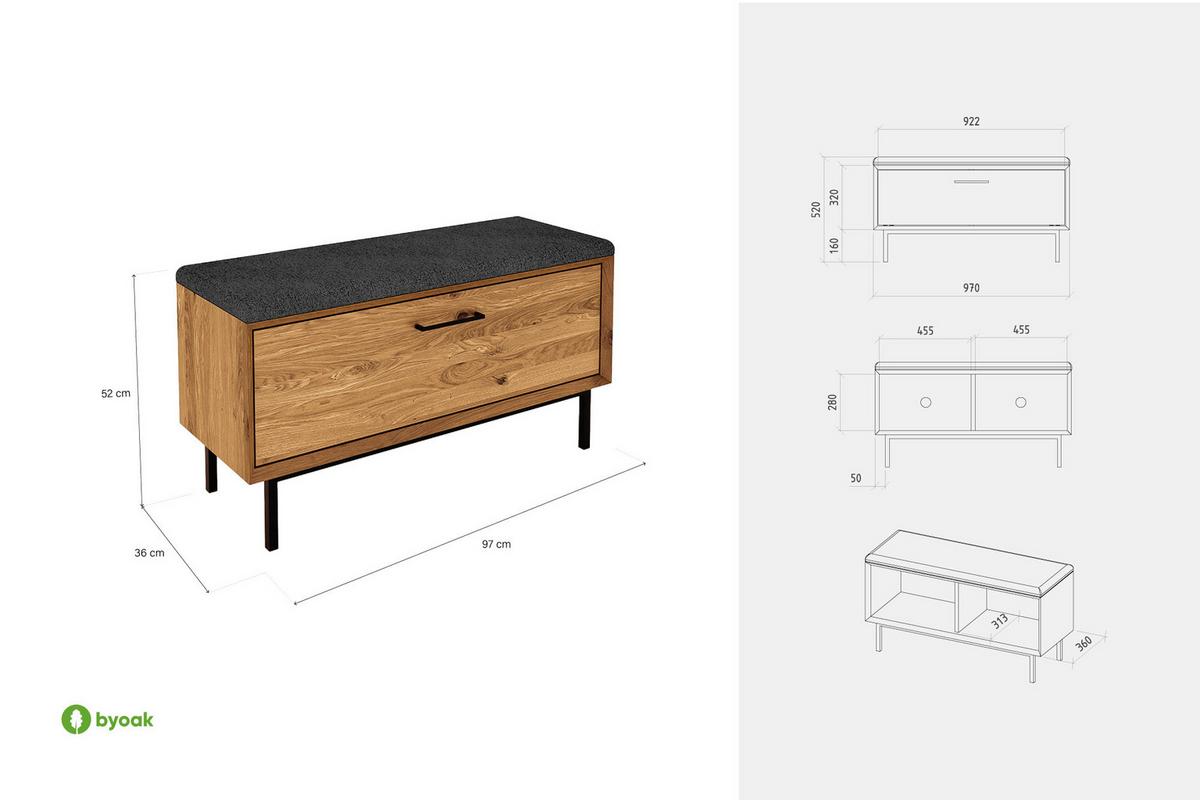 HALLENBANK LEON Kernbuche - Kernbuche, Holz (97/52/36cm) - byoak