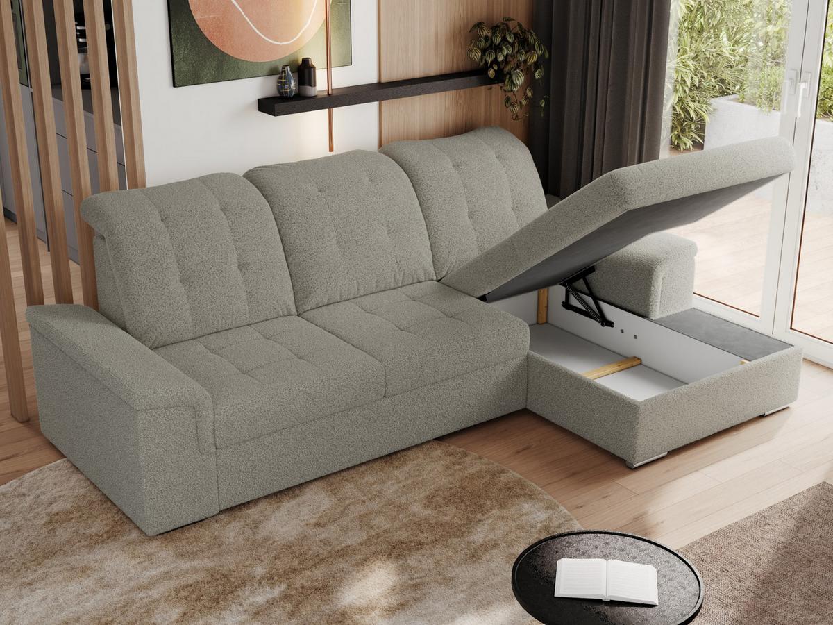 ECKSOFA MADRITO L - Hellgrau Boucle - Rechts - Silberfarben/Hellgrau, Textil/Metall (256/160cm)