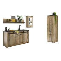 KÜCHEN-SET Used Wood hell, anthrazit, Küchenschrank Set 4-teilig mit Soft-Close - Anthrazit/Schwarz, Glas/Holzwerkstoff (161/201/64cm) - Furn.Design