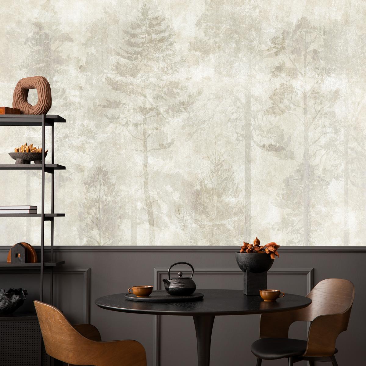 FOTOTAPETE für Wohnzimmer Boho Wald Bäume Beton Abstrakt Vintage Beige 250x175 - Beige/Braun, Papier (250/175cm) - Muralo
