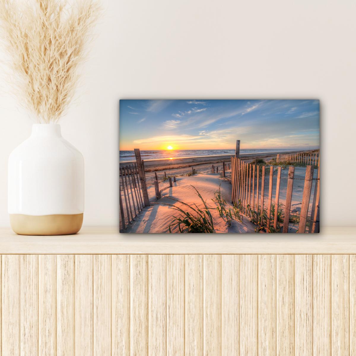 LEINWANDBILD Strand - Meer - Düne - Sonnenuntergang - Landschaft Deko Schlafzimmer 30x20 cm - Beige, Textil (30/20cm) - MuchoWow