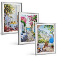 BILDER SET 3er Set - 40x60 cm Silberner Rahmen - Charmante Straßen, Pflanzen, Meer - Silberfarben, Kunststoff (40/60cm) - TULUP