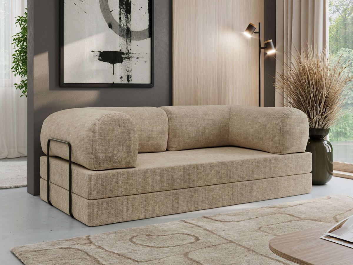 3-SITZER SOFA ORSETTO - Beige Schenille grob gewebt - Beige/Schwarz, Textil/Metall (200/70/100cm) - MKS