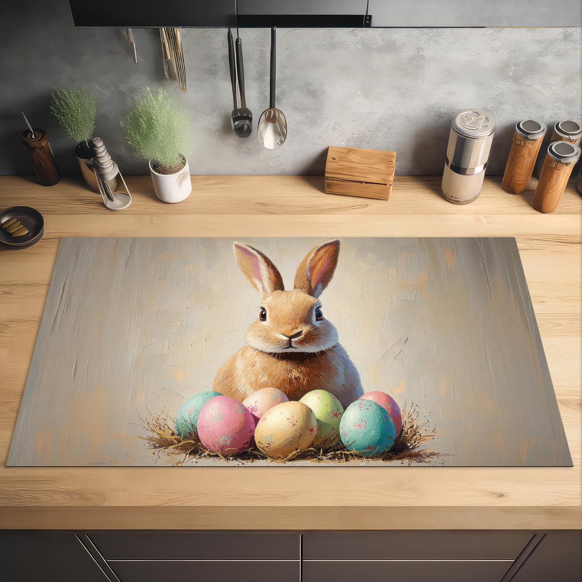 HERDABDECKPLATTE Osterhase - Pastell - Eier Induktionsschutz 91.6x52.7 cm - Beige, Kunststoff (91.6/52.7/0.2cm) - MuchoWow