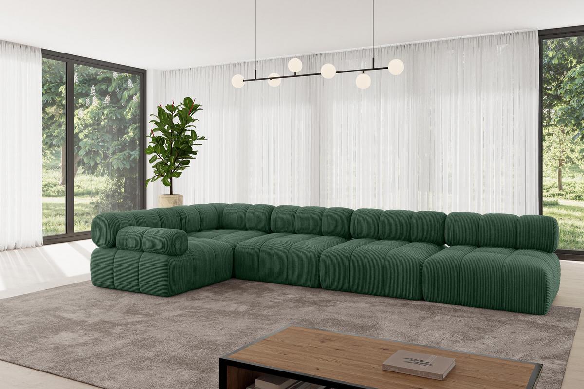 ECKSOFA modulares Sofa Mende-L3 - 380x190x70 cm Grün Cord - Grün, Holzwerkstoff/Textil (380/190cm) - ALTDECOR