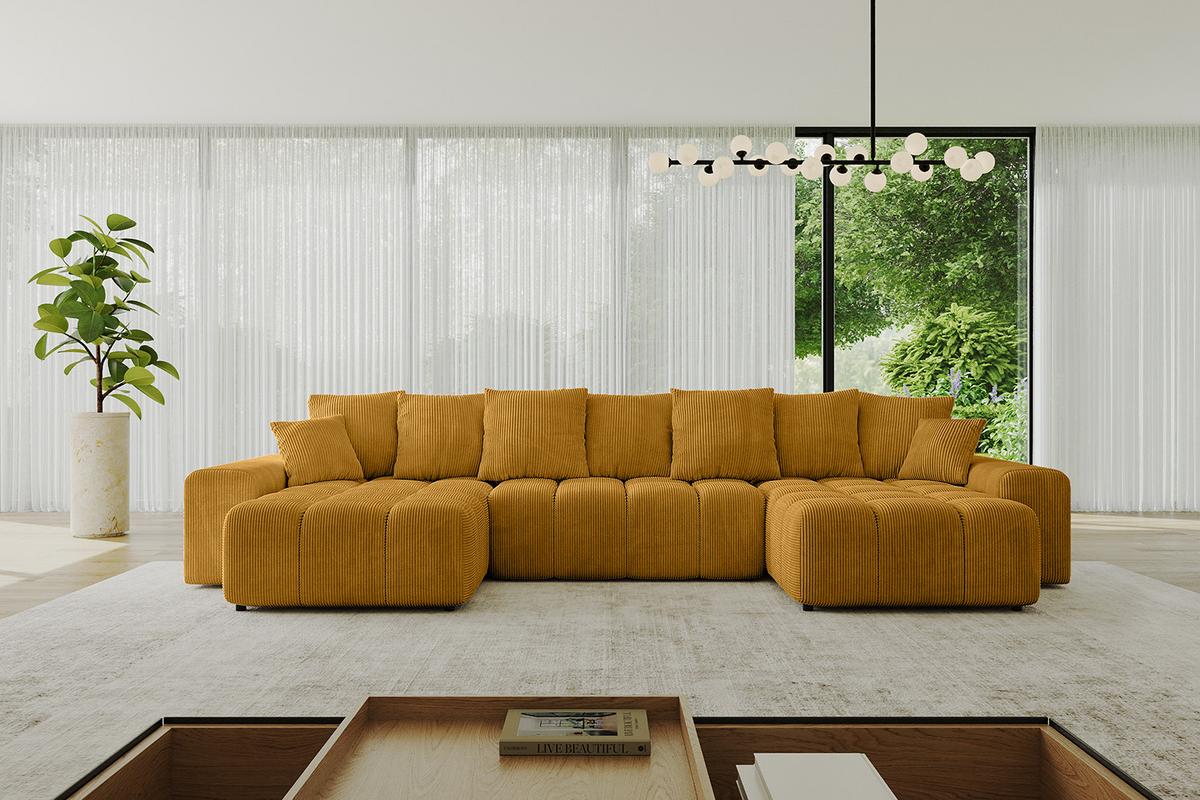 WOHNLANDSCHAFT ENIL-U 401x189x68 Senfgelb Cord - Currygelb, Holzwerkstoff/Kunststoff (401/68/189cm) - ALTDECOR