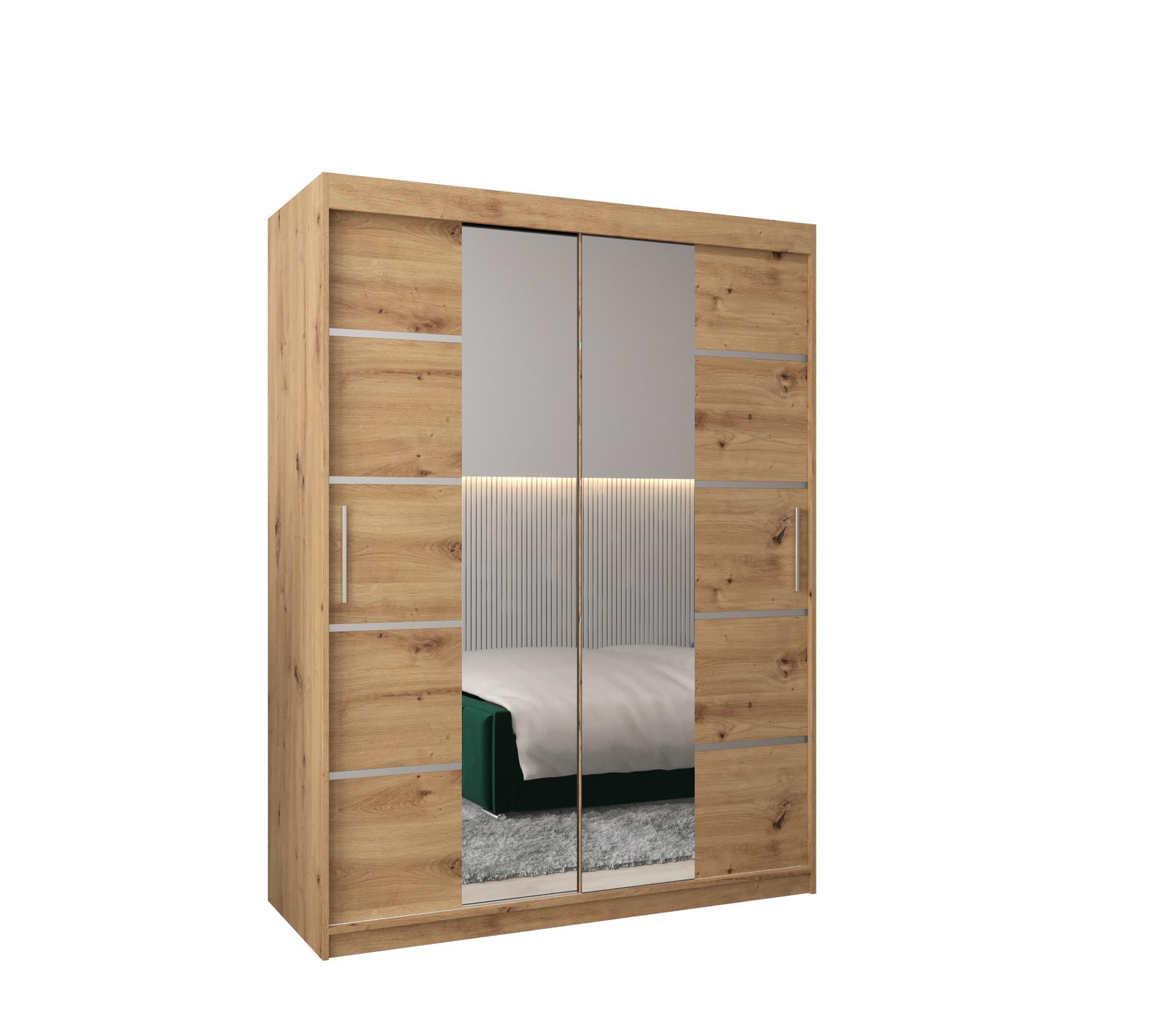SCHWEBETÜRENSCHRANK 200/150/62 2-türig - Silberfarben/Eiche Artisan, Holz/Kunststoff (150/200/62cm) - MÖBEL KRYSPOL