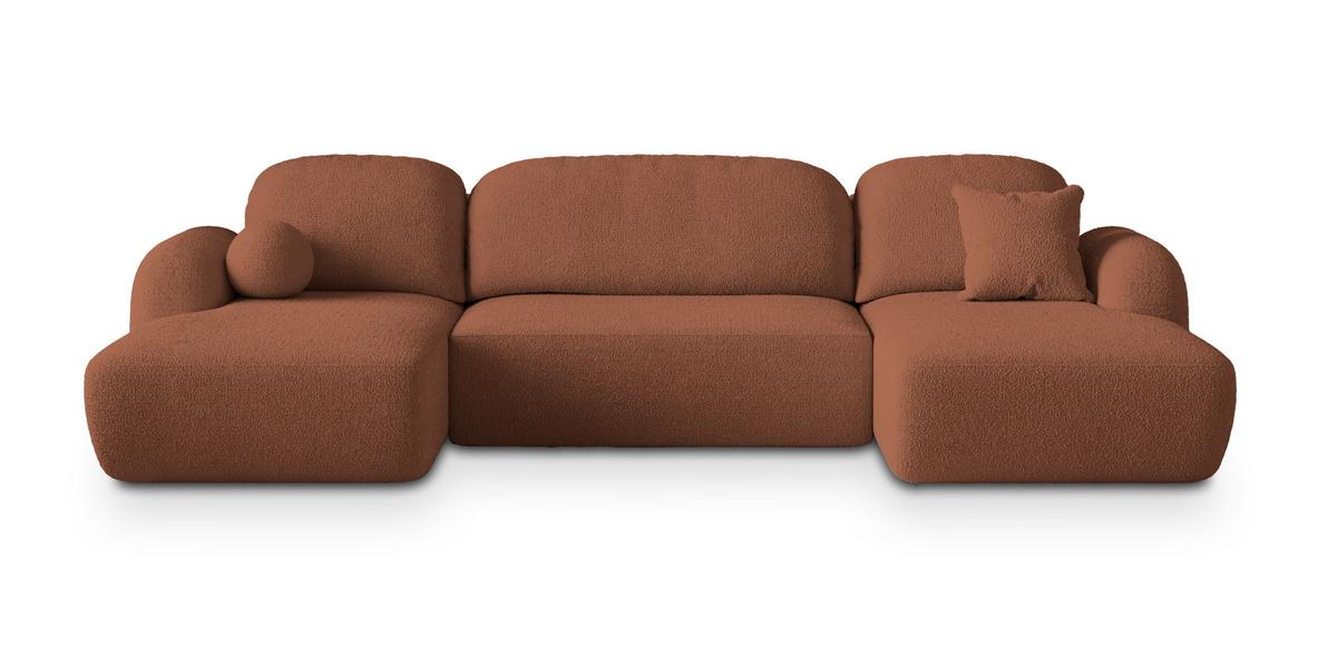 WOHNLANDSCHAFT SAVONA N Orange Boucle-Stoff mit Schlaffunktion - Schwarz/Orange, Holz/Kunststoff (320/90/148cm) - MASSENO