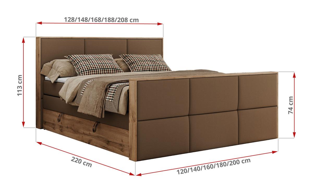 BOXSPRINGBETT ALBERO 2 KING DUO 160/200 Braun Kunstleder - H4 - Braun, Holz/Textil (160/200cm) - MKS