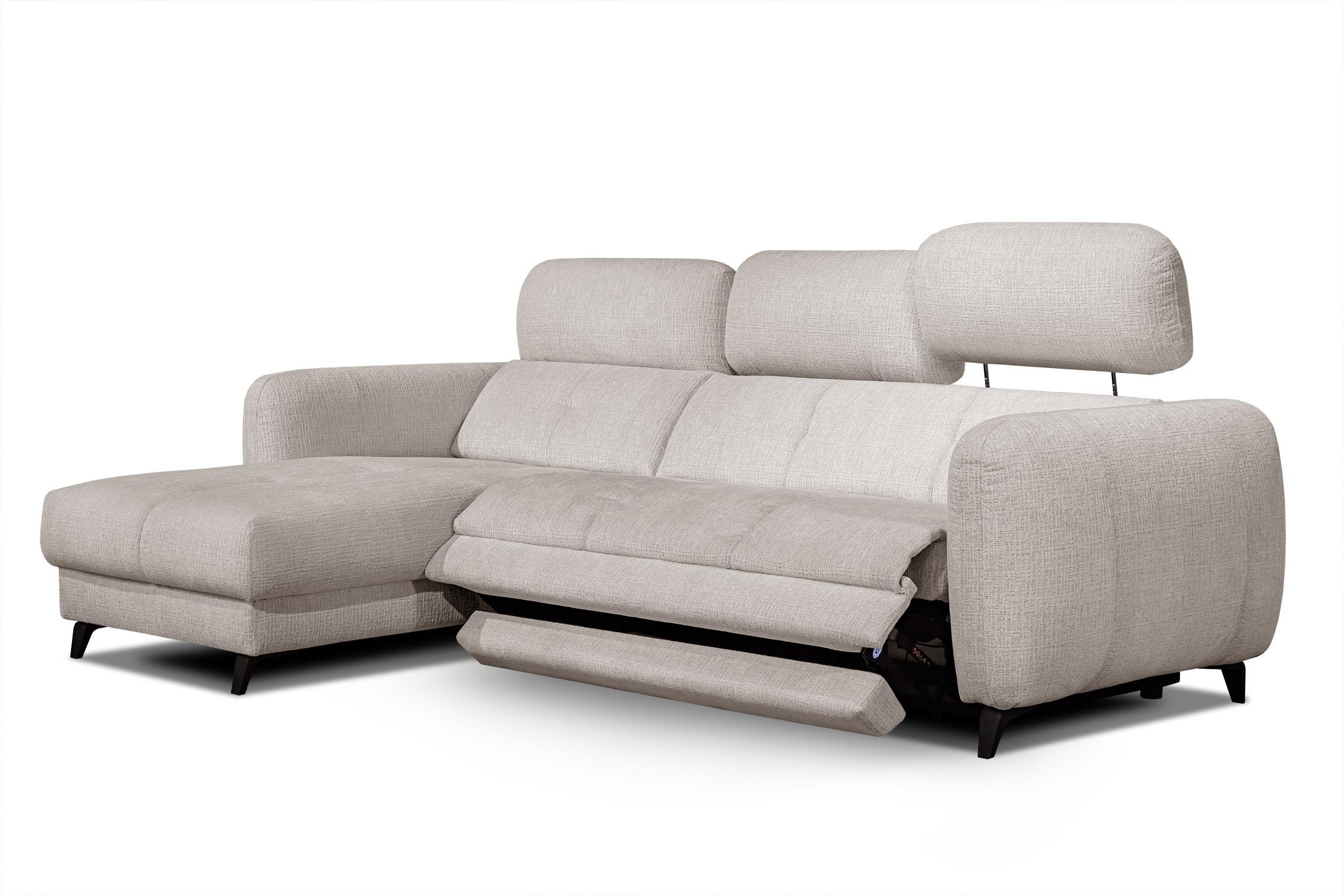 ECKSOFA SVEN 3-Sitzer, 1 Relax XL, verstellbare Kopfstützen, creme - Creme/Schwarz, Holzwerkstoff/Textil (256/163cm) - Wozimo