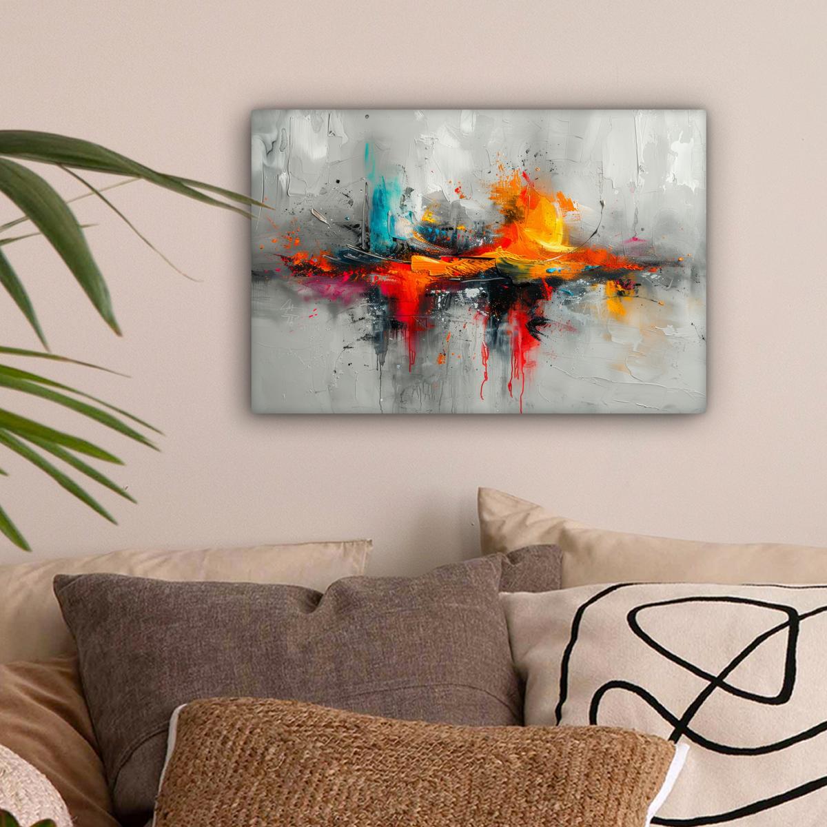 LEINWANDBILD Moderne Kunst - Orange - Grau - Abstrakt Deko Schlafzimmer 30x20 cm - Hellgrau, Textil (30/20cm) - MuchoWow