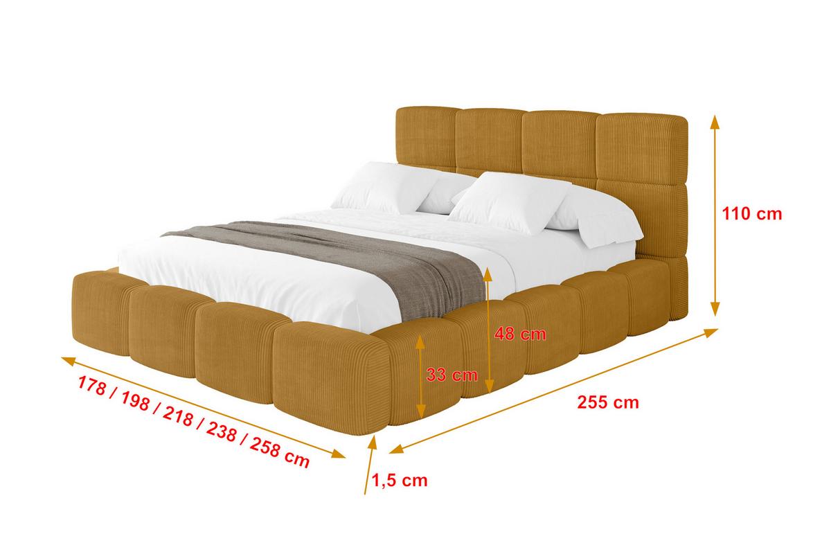 POLSTERBETT mit Bettkasten und Lattenrost, Bett mit Kopfteil, Boxbett ohne Matratze, Doppelbett mit Stauraum - NATA 120x200 Senfgelb - Kupferfarben, Holzwerkstoff/Textil (120/200cm) - ALTDECOR