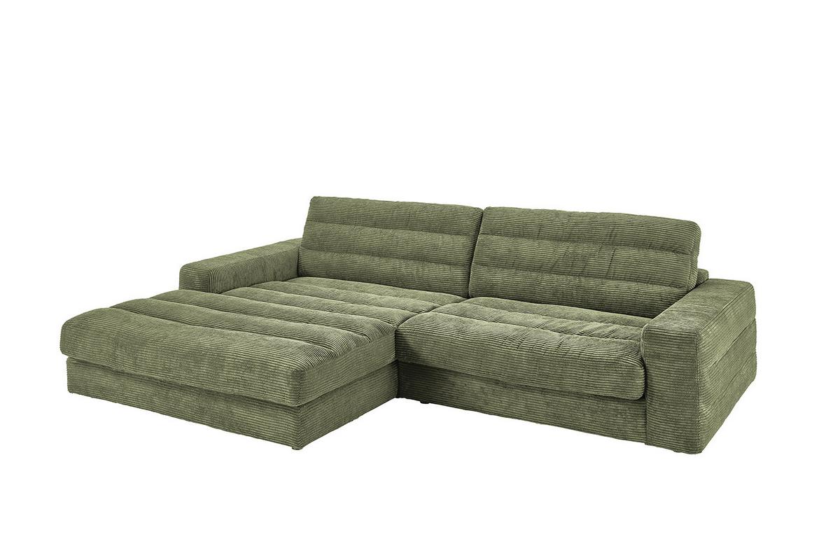 ECKSOFA LANA SOFA Grün Cord - Schwarz/Olivgrün, Textil (296/205cm) - KAWOLA