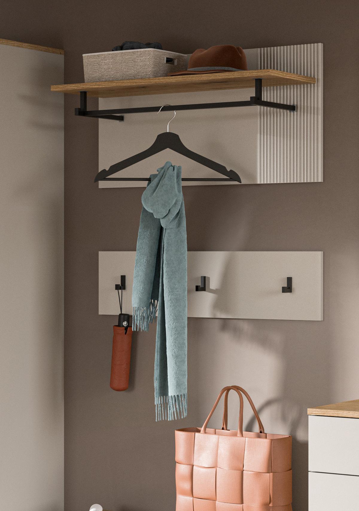 GARDEROBENPANEEL Kaschmir Sand und Eiche Evoke, Wandgarderobe Set 2-teilig 80 cm - Kaschmir/Eichefarben, Holzwerkstoff/Metall (80/80/28cm) - Inn.Furn