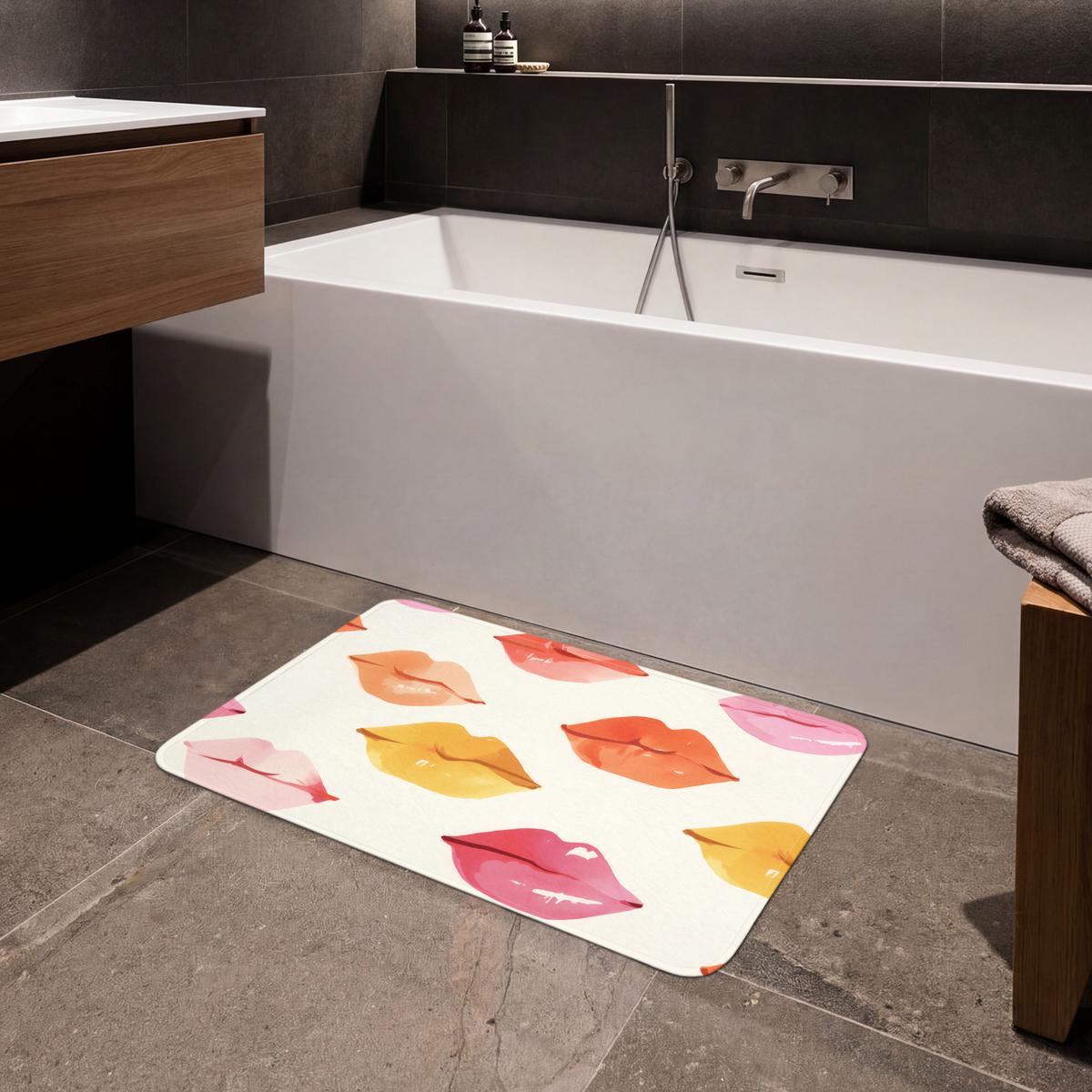 BADEMATTE Lippen - Bunt - Glänzend 80x50 cm - Rosa, Textil (80/50cm) - OnlyWow