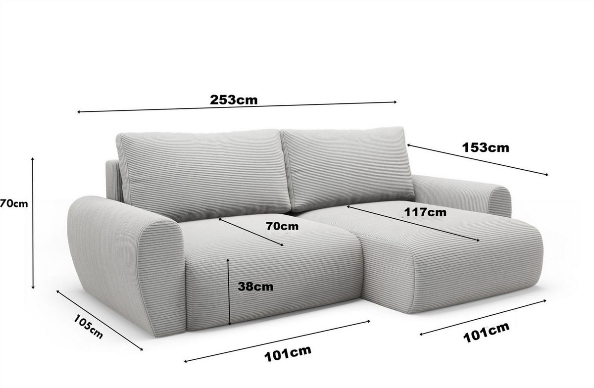ECKSOFA Galan Mit Schlaffunktion - Hellgrau, Holzwerkstoff/Textil (153/253cm) - Fun Möbel
