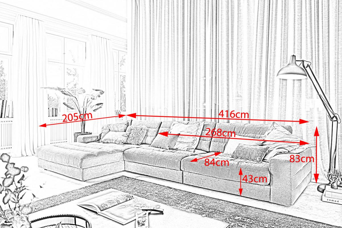 ECKSOFA XL LANA Grün Cord - Schwarz/Olivgrün, Textil (416/205cm) - KAWOLA