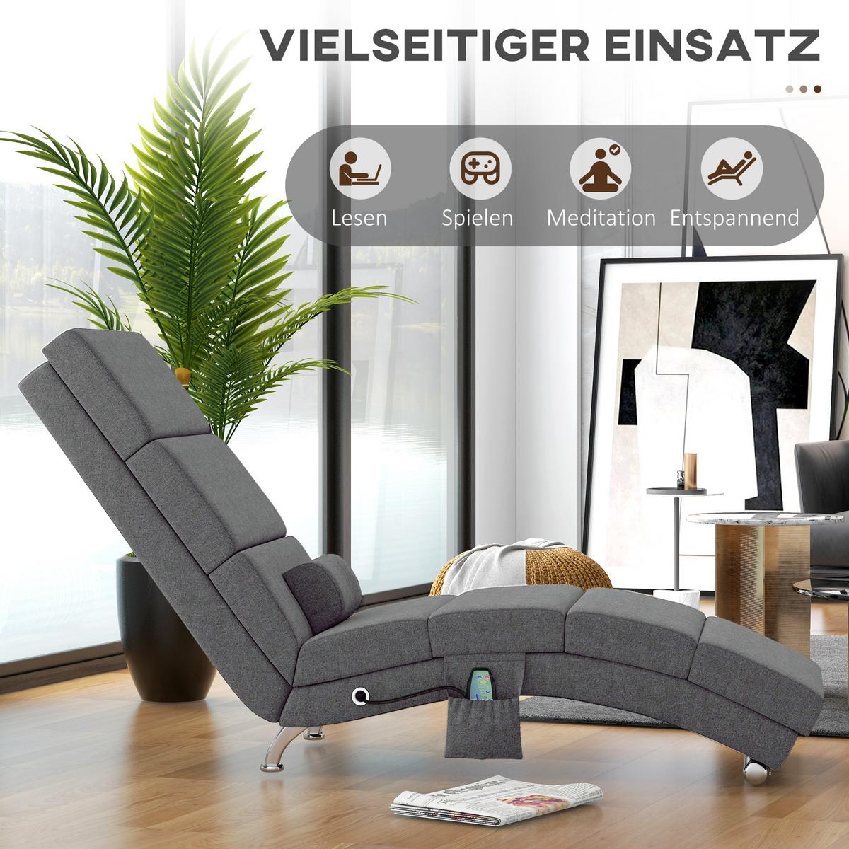 BODENSTUHL, Massagesessel Relaxsessel Liegesessel mit Fernbedienung - Dunkelgrau/Silberfarben, Textil/Metall (56/84/168cm) - HOMCOM