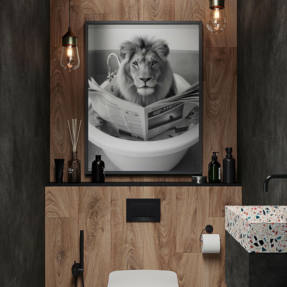 POSTER für WC Badezimmer LÖWE in der Badewanne Schwarz-Weiß Abstraktion 20x30cm - Schwarz/Weiß, Papier (20/30/30cm) - Muralo
