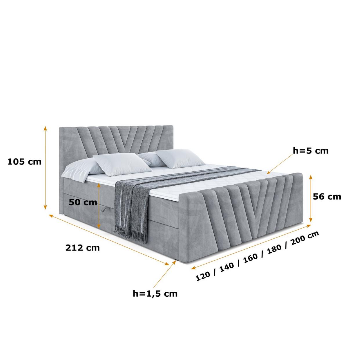 BOXBETT ERNINA-Z - 140x200 cm - H4 - Grau - Grau, Holzwerkstoff (140/200cm) - ALTDECOR