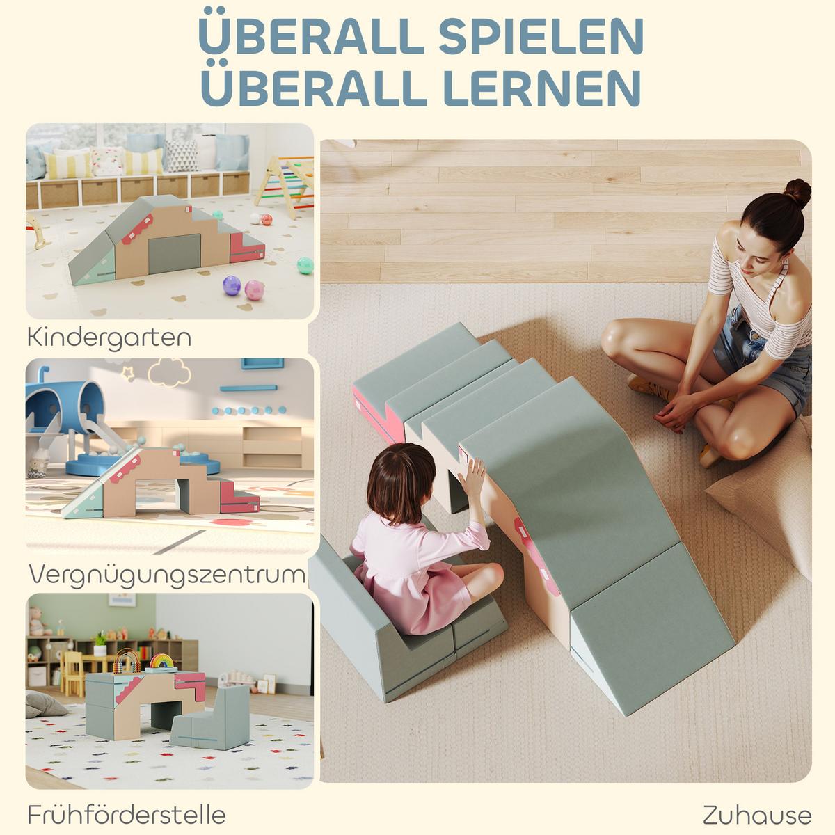 KINDER Schaumstoff Bausteine 2er Set Bausteinset mit Samtoptik Bunt - Multicolor/Grau, Textil (39/131cm) - AIYAPLAY