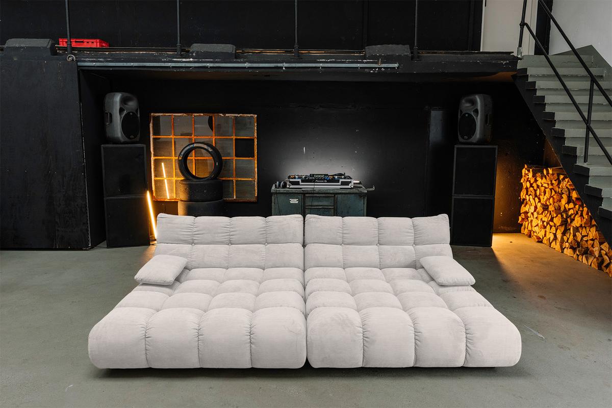 BIG SOFA VIVIEN Silber Cord - Silberfarben/Schwarz, Kunststoff/Textil (296/85/178cm) - KAWOLA