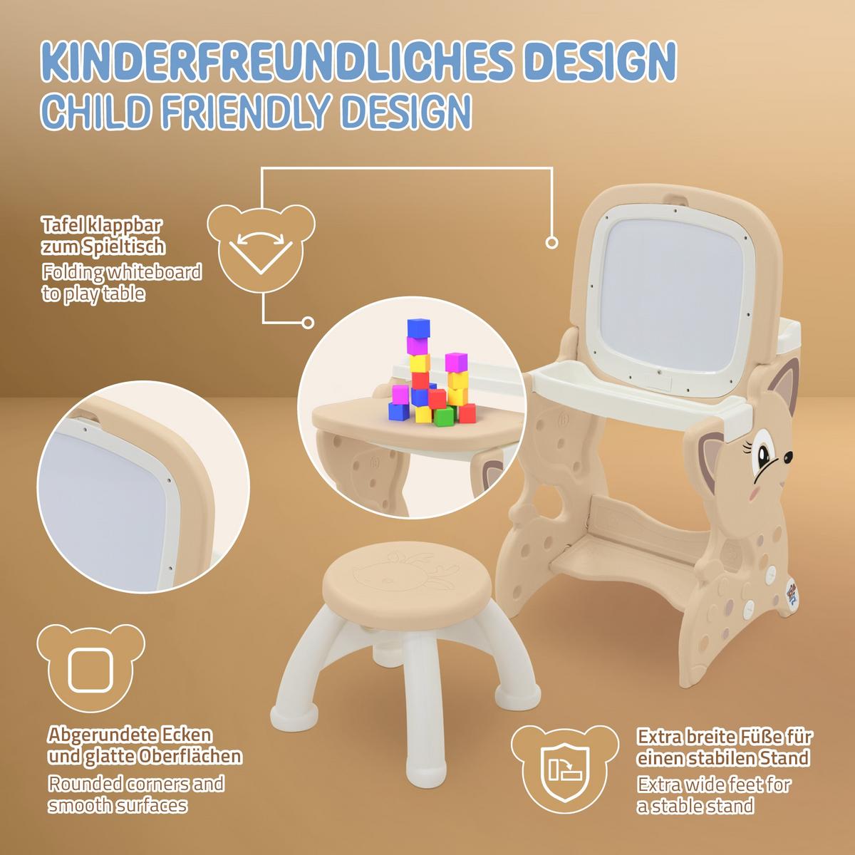 KINDER MALTISCH Braun mit Hocker - Braun, Kunststoff (41/76/45cm) - Joyz