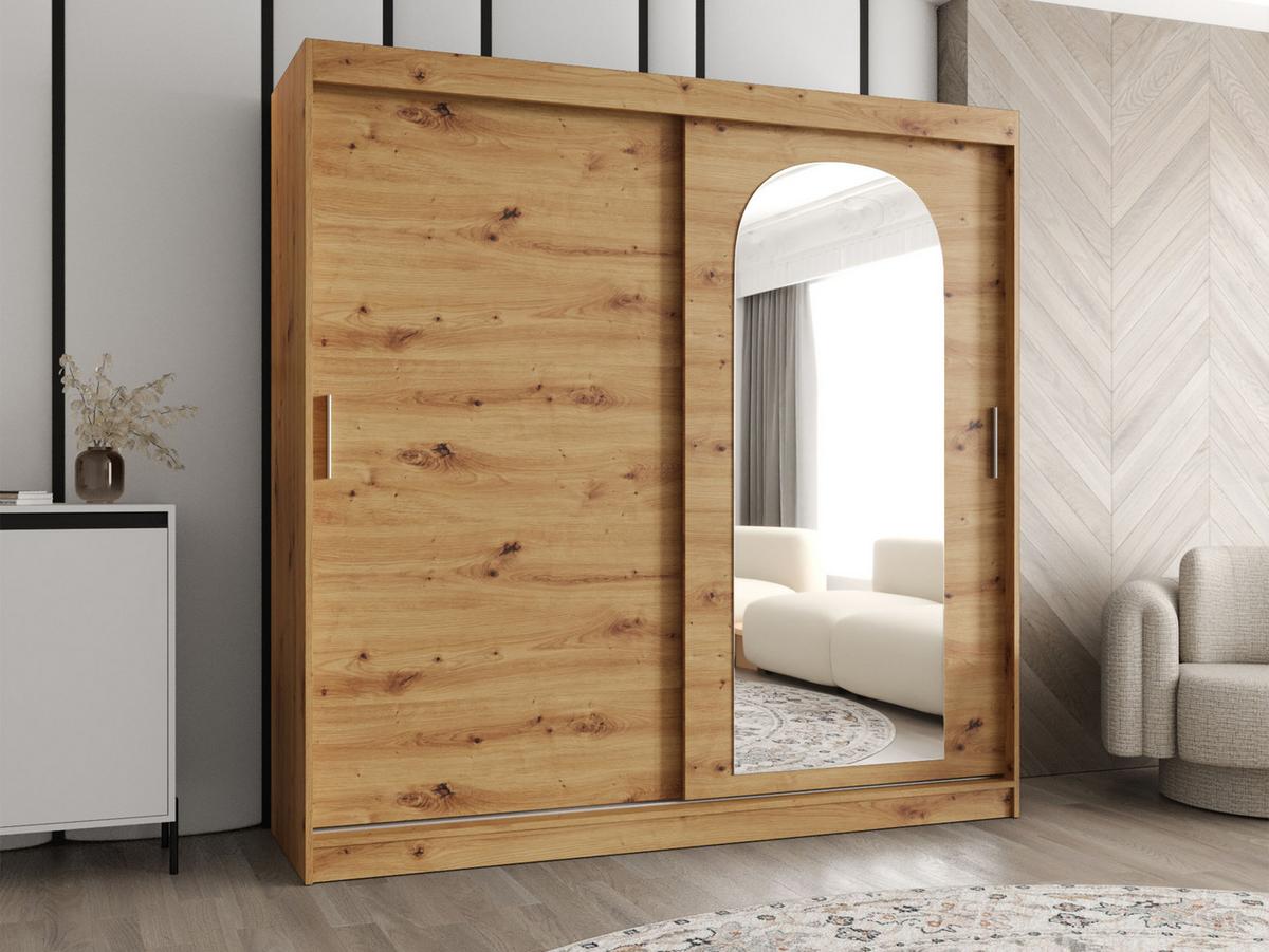 SCHWEBETÜRENSCHRANK Selfie 200 cm - Silberfarben/Eiche Artisan, Holzwerkstoff/Kunststoff (200/200/62cm) - MIRJAN24