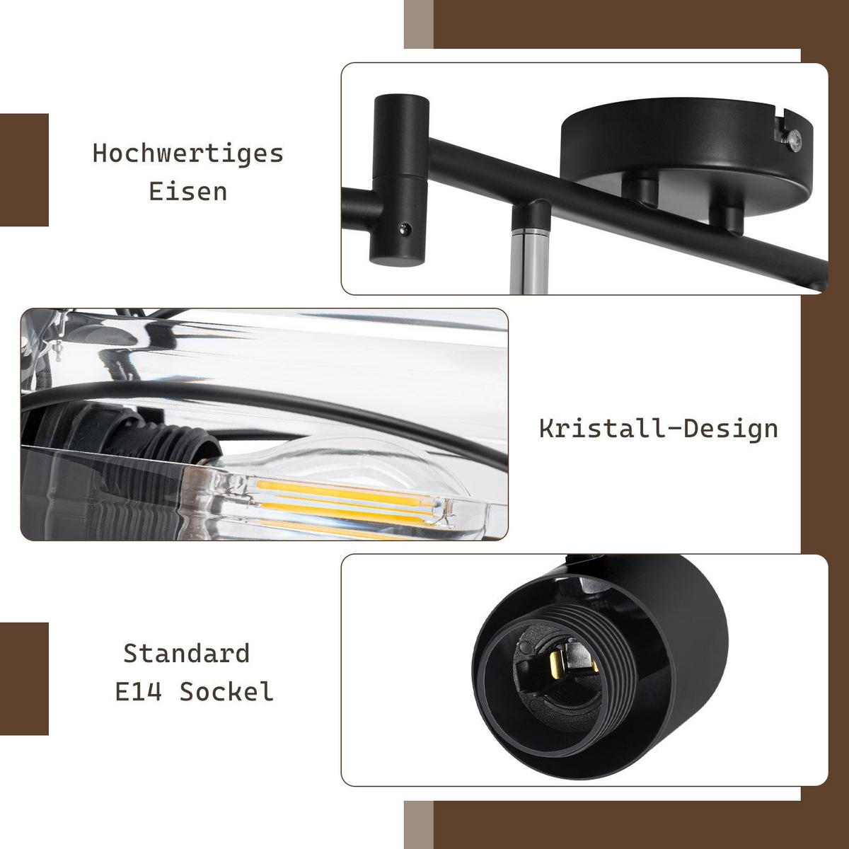 DECKENSTRAHLER Letourneau 6-flammig 103/57/21cm - Schwarz, Metall (103/57/21cm) - Nettlife