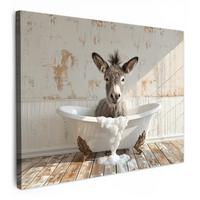 LEINWANDBILD Esel - Tiere - Badewanne - Schaumstoff Wandbild 40x30 cm - Weiß, Textil (40/30cm) - MuchoWow