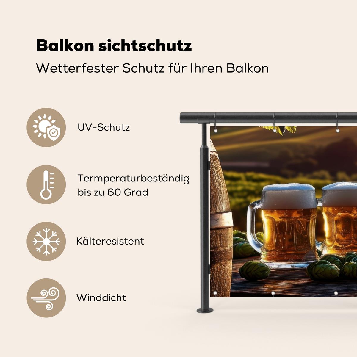 BALKON-SICHTSCHUTZ Bier - Hopfen - Landschaft Witterungsbeständig 200x90 cm - Grün, Kunststoff (200/90cm) - MuchoWow