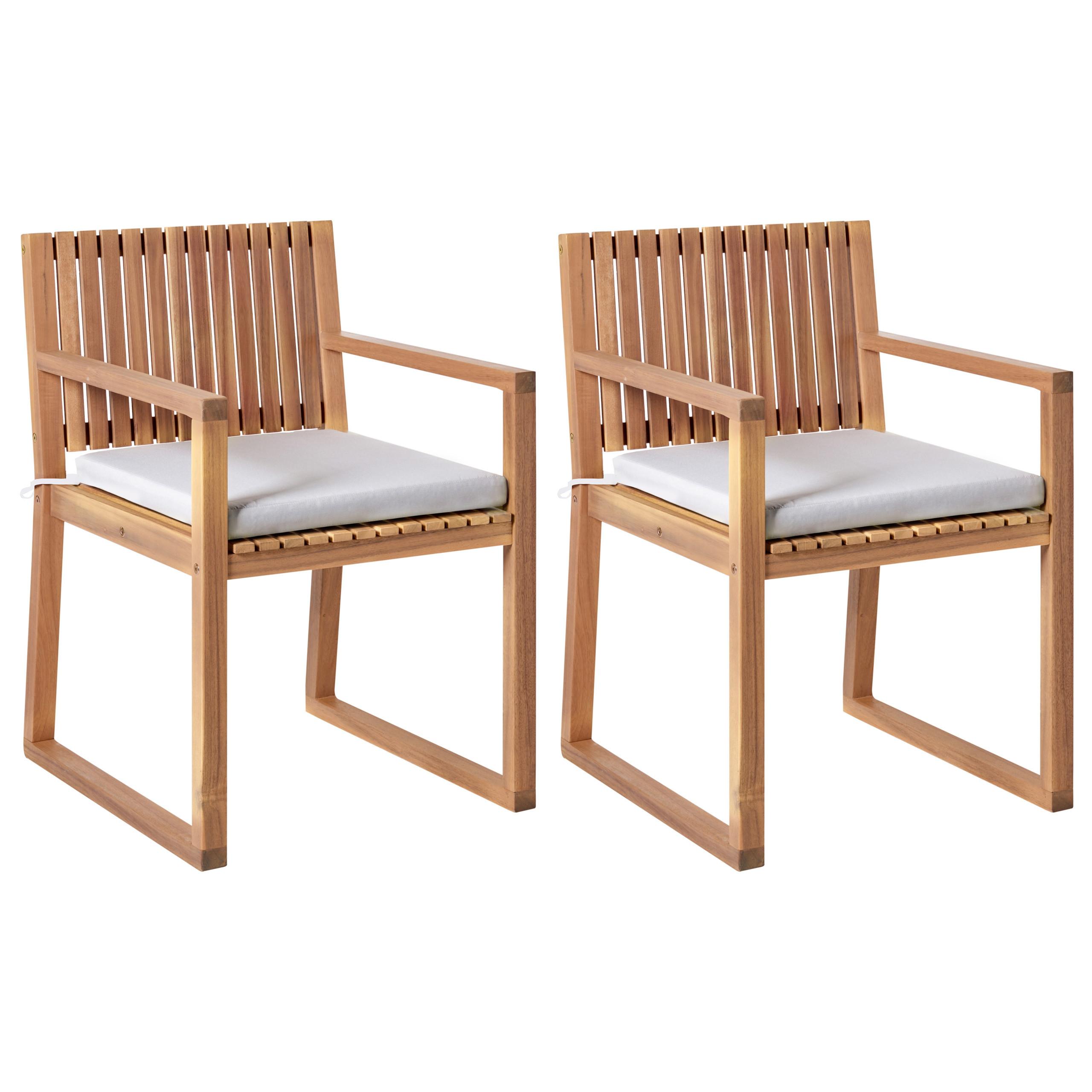 GARTENSTUHL 2er-Set Hellbraun/Hellgrau Sassari Premium - Hellbraun/Grau, Holz (54/80/59cm) - Beliani