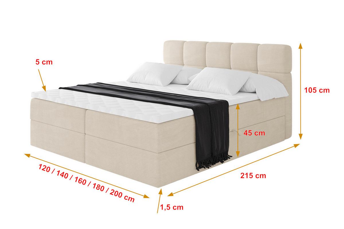 BOXBETT mit Matratze H4 - FAMA - 200x200 cm Beige Poso - Ecru, Holzwerkstoff (200/200cm) - ALTDECOR