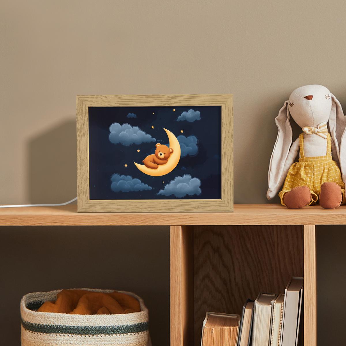 NACHTTISCHLAMPE Teddybär - Mond - Wolken - Sterne 20x15 cm - Dunkelblau, Holzwerkstoff (8/20/15cm) - OnlyWow
