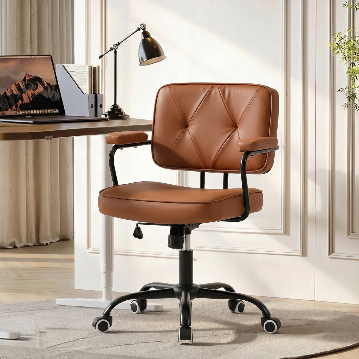 BÜROSTUHL mit Rollen, Drehstuhl, Braun - Braun, Metall (58/91/61cm) - Vinsetto