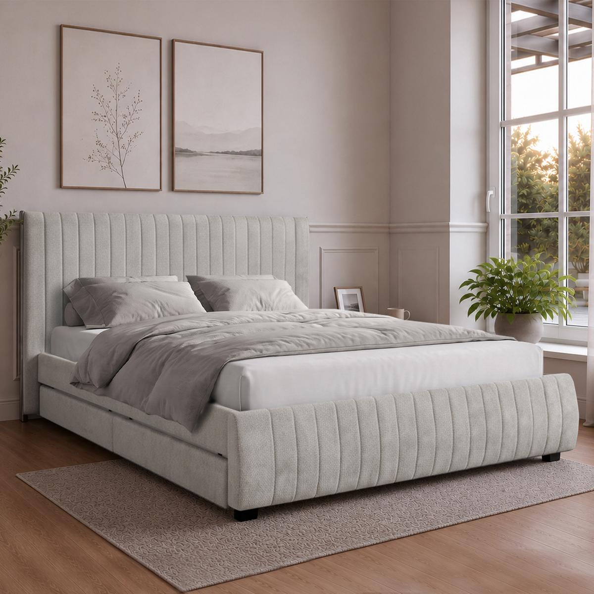 POLSTERBETT Calma mit Taschenfedernmatratze 26 cm, 2 Bettkastenschubladen, 160x200 cm, Bouclé-Stoff, Dunkelbeige - Beige, Textil (160/200cm) - Beautysofa