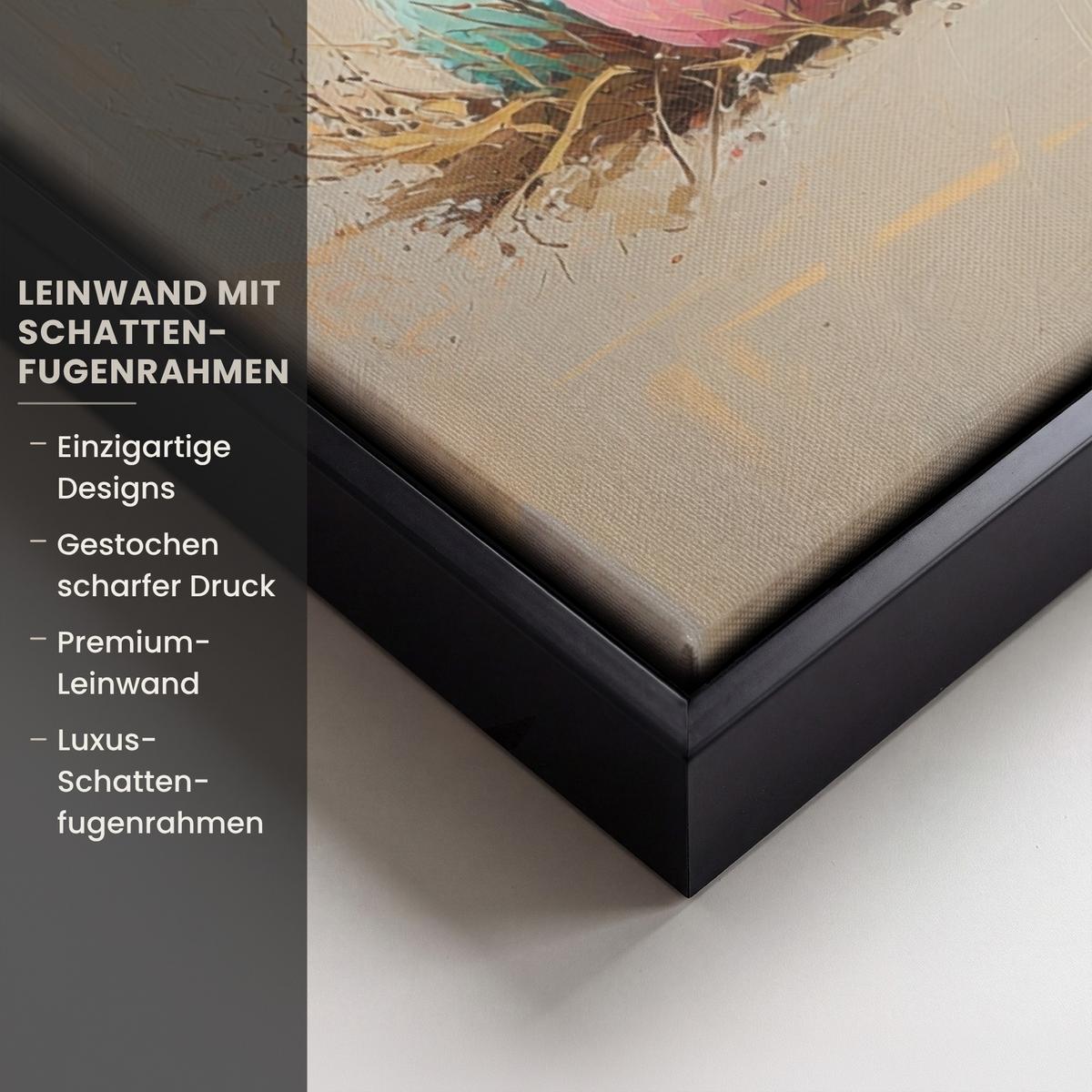 LEINWAND Bilder mit Rahmen - Osterhase - Pastell - Eier - 50x70 - Beige, Textil (50/70cm) - MuchoWow