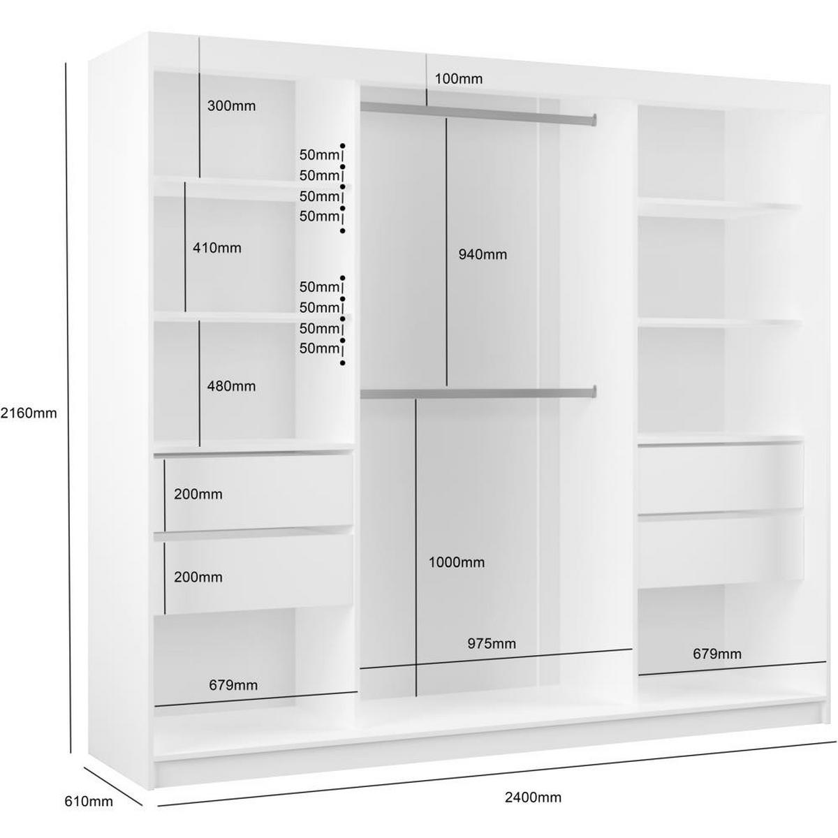 SCHWEBETÜRENSCHRANK Debra II 240/216/61 schwarz mit Spiegel und Schubladen - Schwarz, Holzwerkstoff (240/216/61cm) - Beautysofa